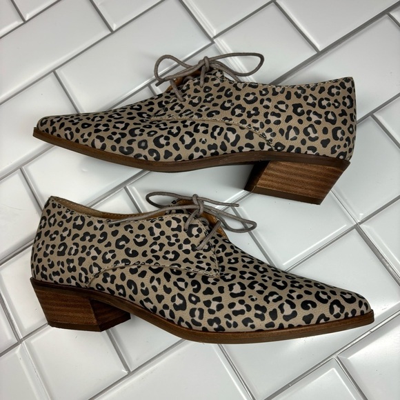 Lucky Brand Womens Erreka Lace-Up Leather Oxford Titanium Romo Leopard Size 8M - Picture 12 of 12